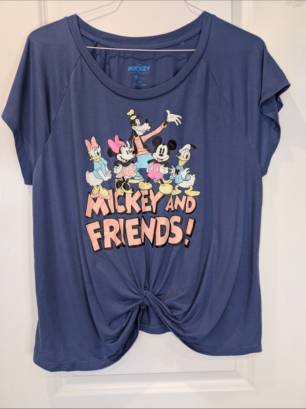 Disney Mickey & Friends Graphic Knot Front Tee 2X Blue Plus Size Soft Casual